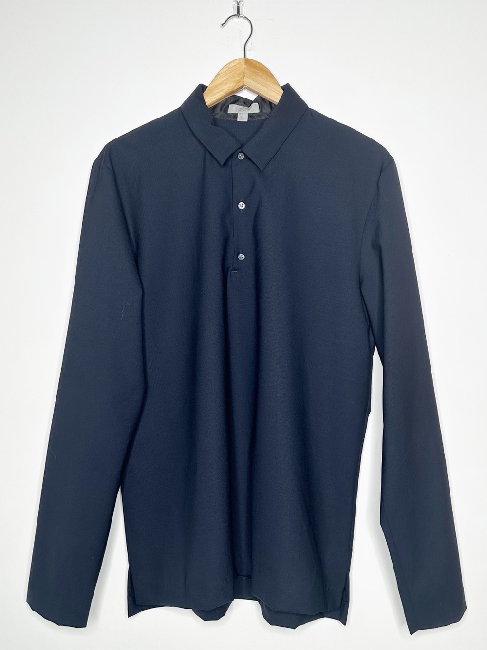 COS Mens Black Wool Blend Long Sleeve Polo Shirt Button Collar Size M